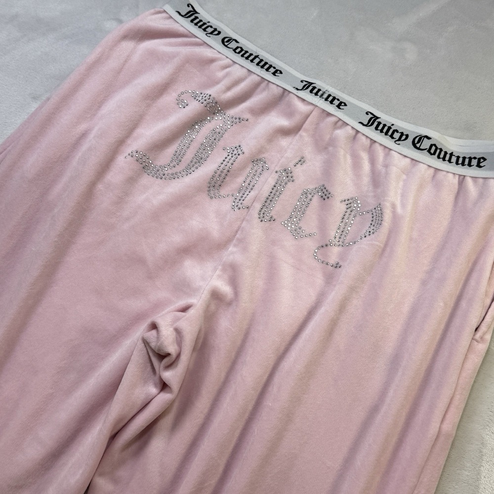Juicy Couture Y2K Velour Jogger Pants Size L Spell Out Embellished Pink Bling